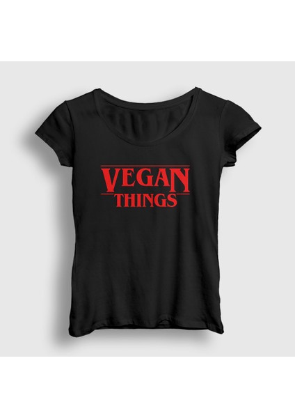 Kadın Siyah Vegan Things Vegetarian Vejetaryen T-Shirt