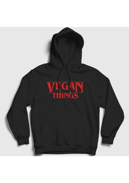 Unisex Siyah Vegan Things Vegetarian Vejetaryen Kapüşonlu Sweatshirt