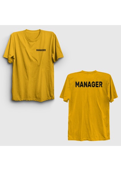 Unisex Sarı Yönetici Müdür Manager Sırt Baskılı T-Shirt
