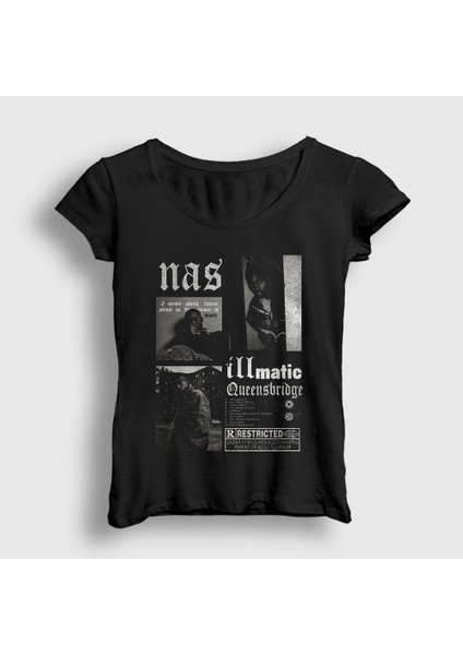 Kadın Siyah Illmatic Nasir Jones Nas T-Shirt