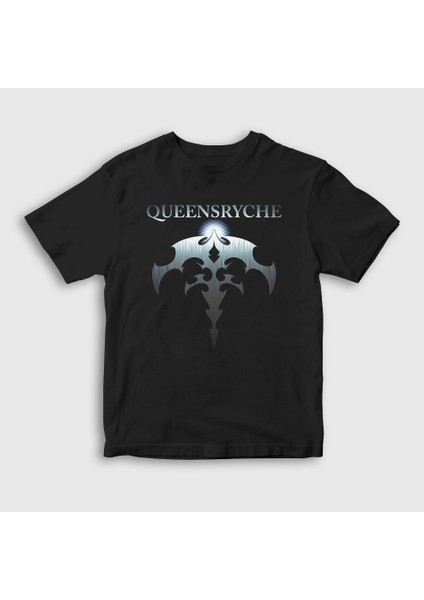 Unisex Çocuk Siyah Logo Metal Queensryche T-Shirt