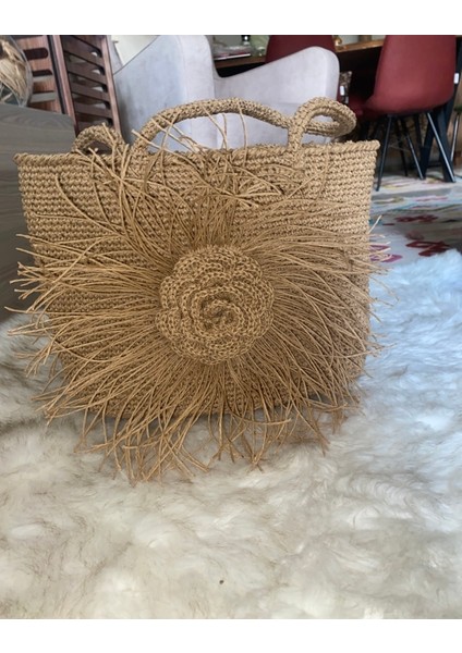 El Örgü Kağıt Ip,gül Aksesuarlı Çanta