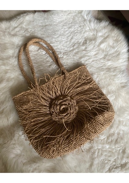 El Örgü Kağıt Ip,gül Aksesuarlı Çanta