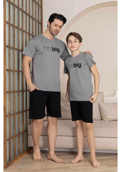 Baba Oğul Kombin Alk Üst Kısa Kollu Bermuda Boy Şortlu Bisiklet Yaka Pijama TAKIMI-4006