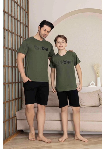 Baba Oğul Kombin Alk Üst Kısa Kollu Bermuda Boy Şortlu Bisiklet Yaka Pijama TAKIMI-4006