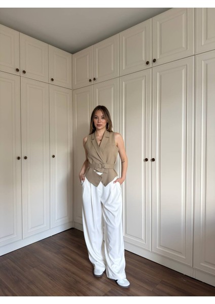 Pamuk Kumaş Kuşaklı Siyah/camel Yelek fiyatları