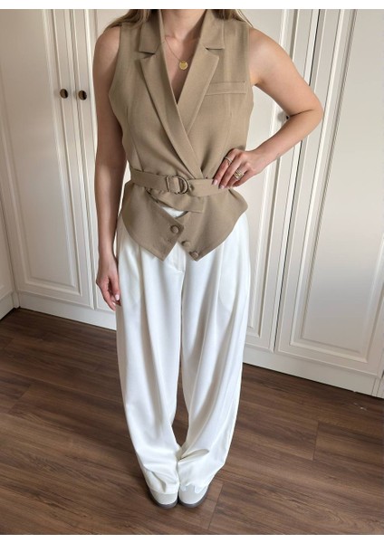 Pamuk Kumaş Kuşaklı Siyah/camel Yelek fırsatları