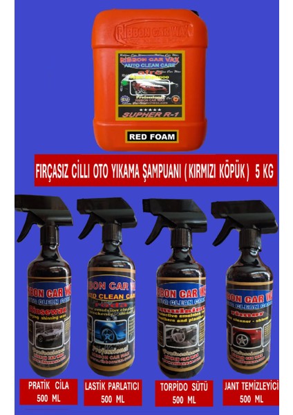6 lı Set Fırçasız Cila Oto Yıkama Şampuanı+Jant Temizleyici+torpido Sütü+Lastik Parlatıcı+hızlı Cila+uygulama süngeri fiyatları
