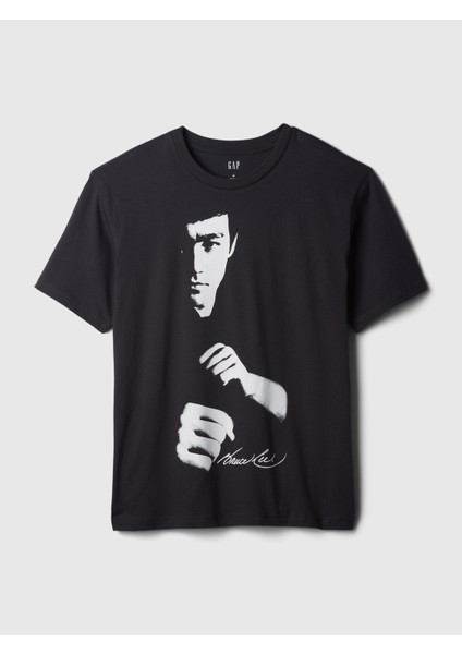 Erkek Siyah Bruce Lee Grafikli T-Shirt