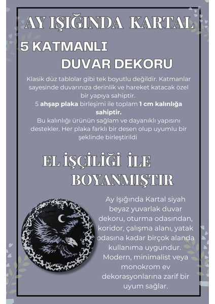Ay Işığında Kartal - Çok Katmanlı Ahşap Duvar Dekoru fırsatları
