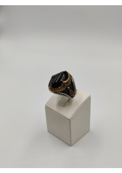 Siyah Taşlı Kapşon Kesim Erkek Yüzüğü 24 mm 925 Ayar Gümüş Yüzük modelleri