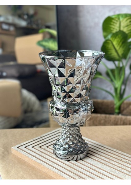 Diamond Desenli Kristal Cam Vazo - 28X15 cm Hediyelik Lüx Vazo| Modern & Lüks Dekoratif Büyük Boy Vazo