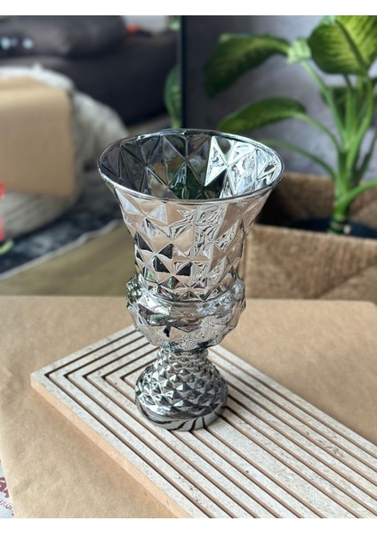 Diamond Desenli Kristal Cam Vazo - 28X15 cm Hediyelik Lüx Vazo| Modern & Lüks Dekoratif Büyük Boy Vazo fiyatları