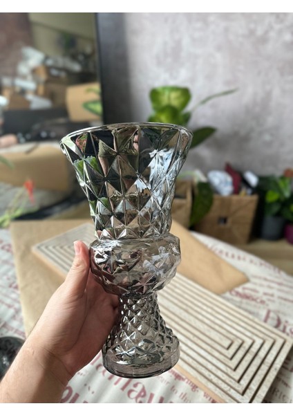 Diamond Desenli Kristal Cam Vazo - 28X15 cm Hediyelik Lüx Vazo| Modern & Lüks Dekoratif Büyük Boy Vazo modelleri