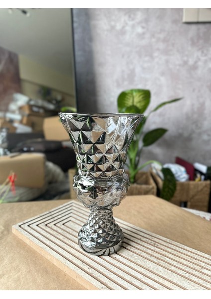 Diamond Desenli Kristal Cam Vazo - 28X15 cm Hediyelik Lüx Vazo| Modern & Lüks Dekoratif Büyük Boy Vazo fırsatları