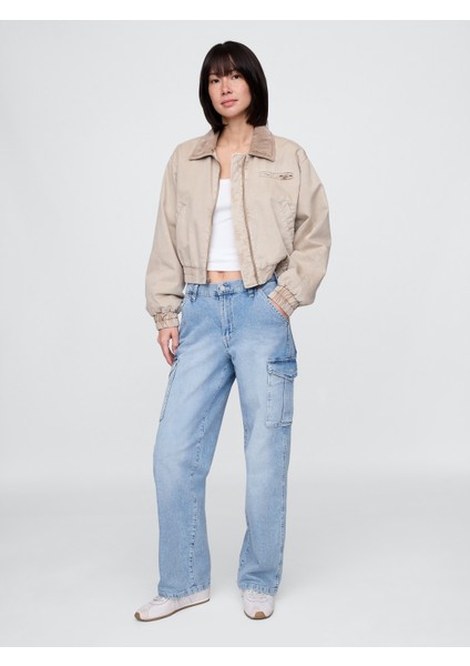 Kadın Mavi Mid Rise '90S Loose Kargo Jean Pantolon