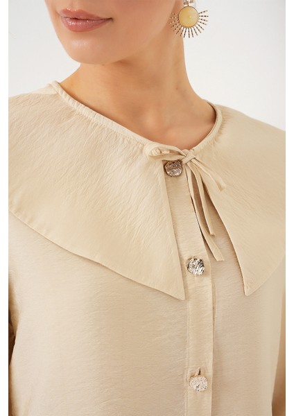 Kadın Bebe Yaka Uzun Tunik 5967 - Krem indirimleri