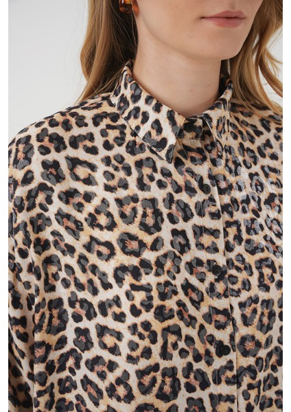 5944 Desenli Uzun Gömlek Tunik - Bej indirimleri