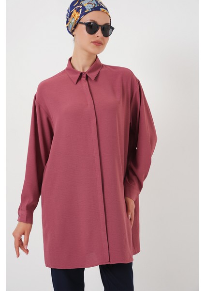 Kadın Uzun Gömlek Tunik 5945 - Gül Kurusu