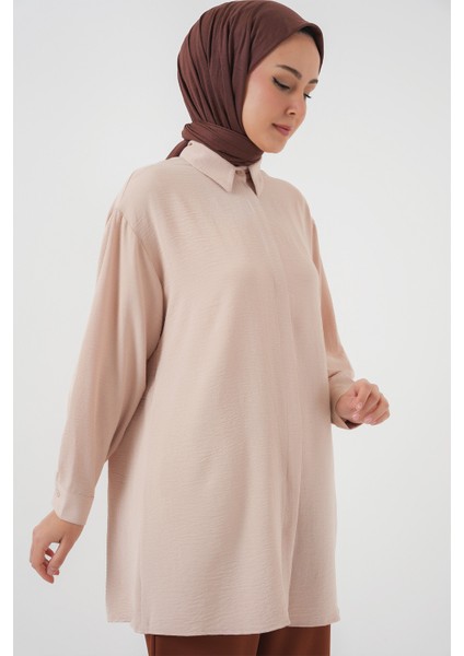 Kadın Uzun Gömlek Tunik 5945 - Krem modelleri