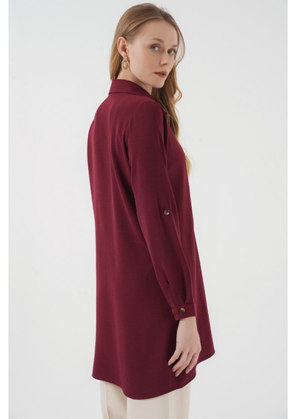 5851 Cep Detaylı Gömlek Tunik - Bordo indirimleri