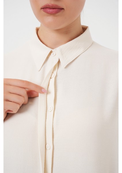 Kadın Uzun Gömlek Tunik Ekru Renkli Şık Tasarım 84 cm Uzunluk 53 cm Kol Boyu indirimleri