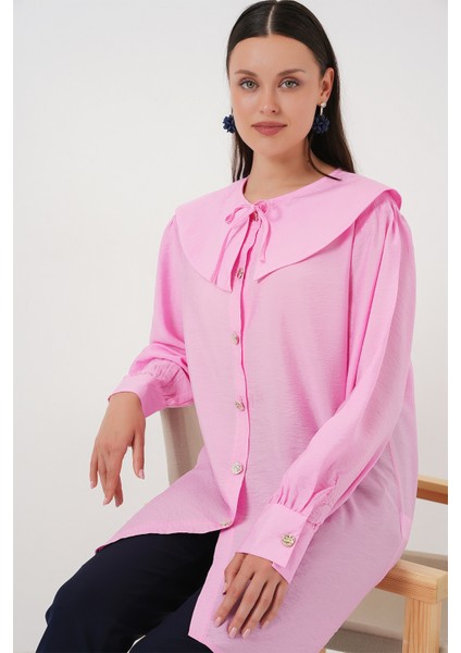 Kadın Bebe Yaka Uzun Tunik 5967 - Pembe