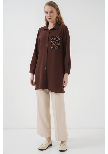 5851 Cep Detaylı Gömlek Tunik - Kahverengi fiyatları