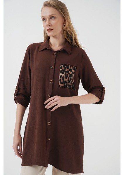 5851 Cep Detaylı Gömlek Tunik - Kahverengi modelleri