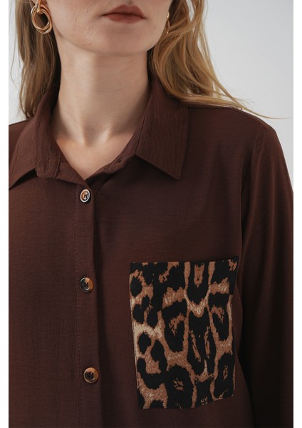 5851 Cep Detaylı Gömlek Tunik - Kahverengi indirimleri