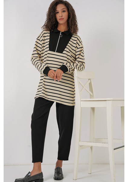 55454 Kadın Fermuarlı Tesettür Tunik - Siyah fiyatları