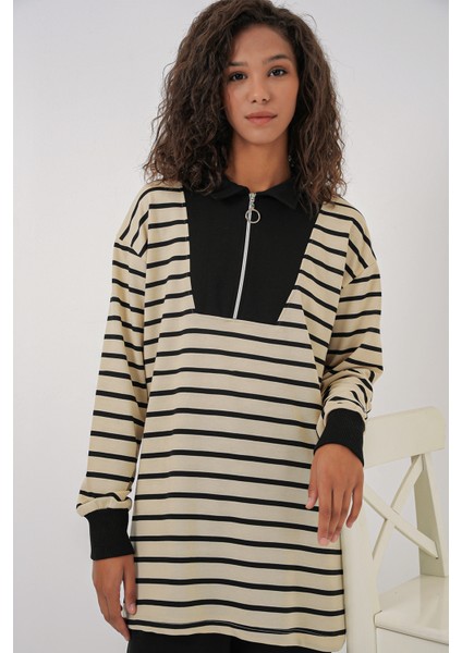 55454 Kadın Fermuarlı Tesettür Tunik - Siyah fırsatları