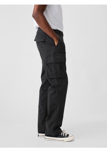 Erkek Siyah GapFlex Straight Kargo Washwell™ Pantolon