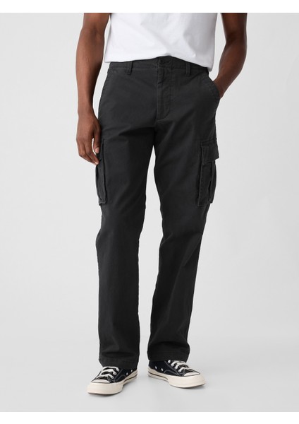Erkek Siyah GapFlex Straight Kargo Washwell™ Pantolon