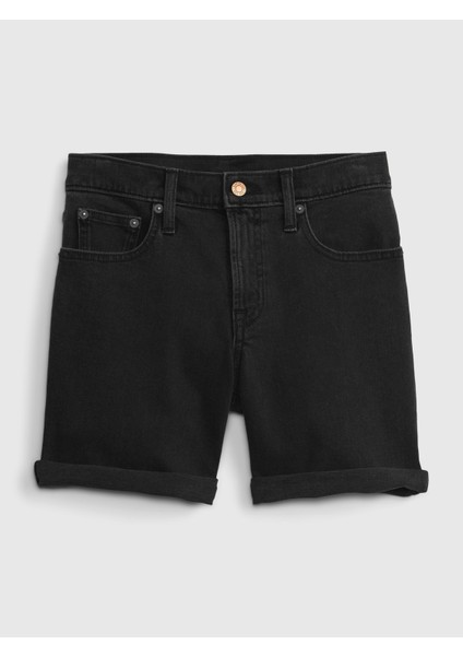 Kadın Siyah 5" Mid Rise Denim Girlfriend Şort
