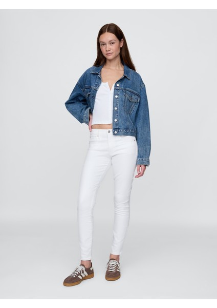 Kadın Beyaz Mid Rise True Skinny Jean Pantolon