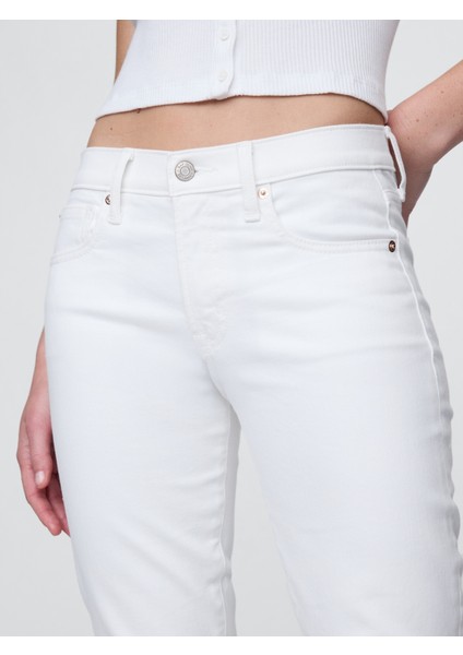 Kadın Beyaz Mid Rise True Skinny Jean Pantolon