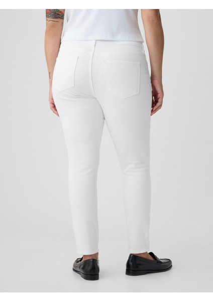 Kadın Beyaz Mid Rise True Skinny Jean Pantolon