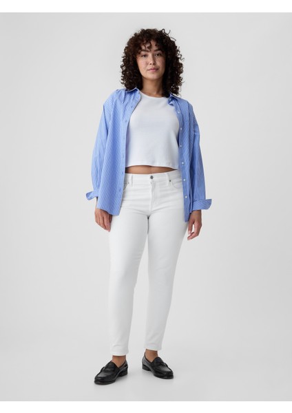 Kadın Beyaz Mid Rise True Skinny Jean Pantolon