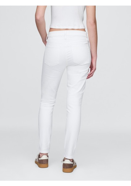Kadın Beyaz Mid Rise True Skinny Jean Pantolon
