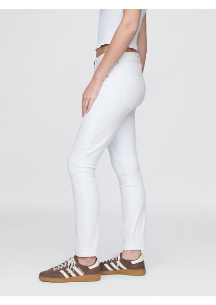 Kadın Beyaz Mid Rise True Skinny Jean Pantolon