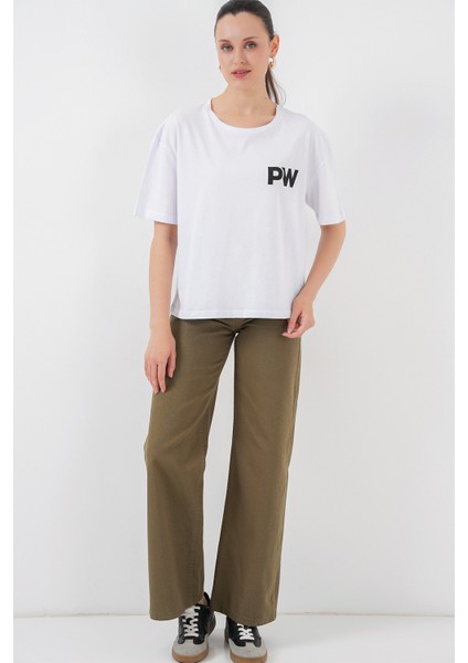 Kadın Baskılı Basic Tişört 4343 - Beyaz fiyatları