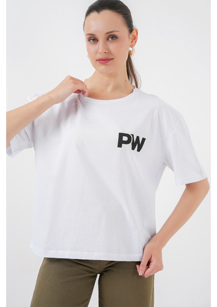 Kadın Baskılı Basic Tişört 4343 - Beyaz modelleri