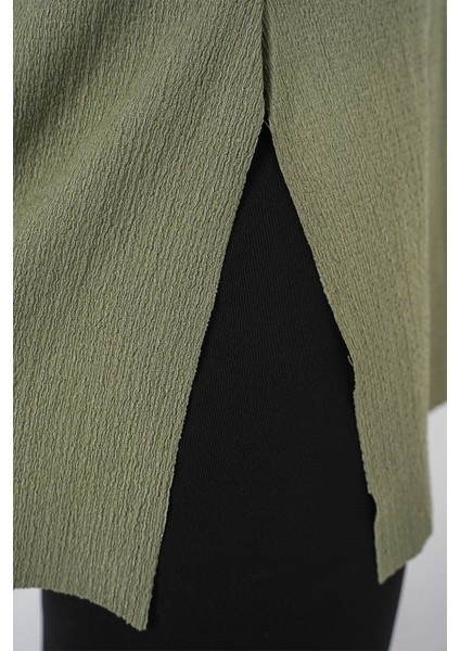 4332 Yanı Yırtmaçlı Örme Tişört - Çağla fırsatları