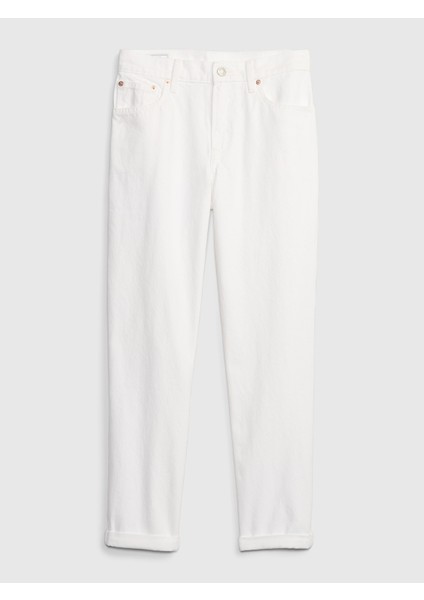 Kadın Beyaz Mid Rise Girlfriend Jean Pantolon