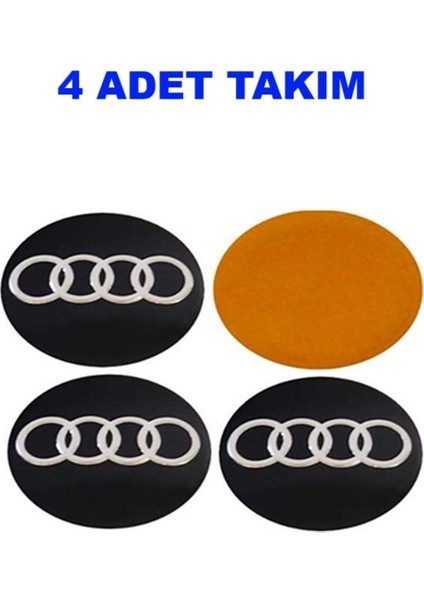 Jant Göbek Arması Siyah Yapışma Oval 4 Adet Takım 56Q Audı