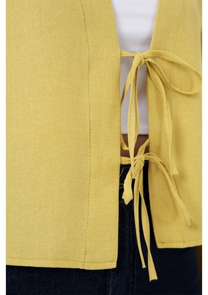Önü Bağlamalı Keten Kimono 960 - Yağ Yeşil indirimleri