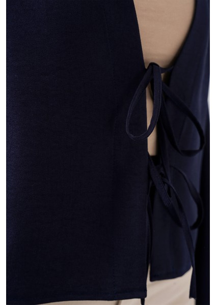 Önü Bağlamalı Keten Kimono 960 - Lacivert indirimleri