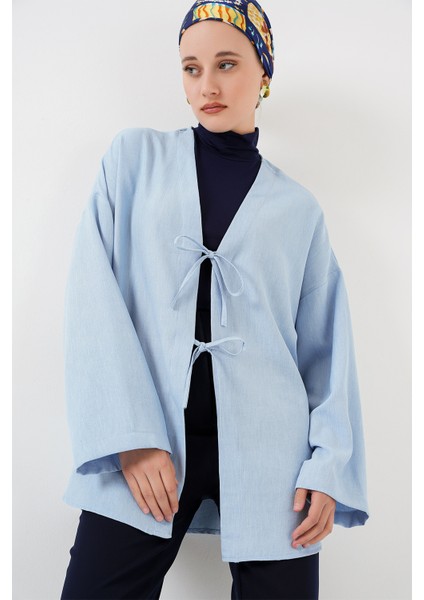 Keten Tesettür Kimono 5968 - Mavi modelleri