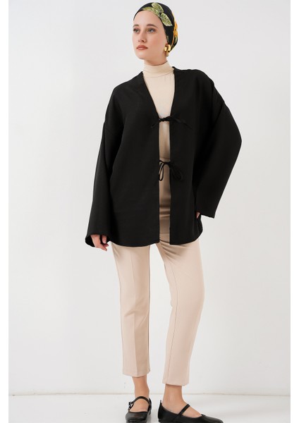 Keten Tesettür Kimono Orta Kalınlıkta Kadınlar İçin Siyah Renk 5968 Model fiyatları